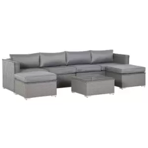 image of Outsunny 5Pc Pe Rattan Corner Sofa Set Outdoor Conservatory Furniture W/ Cushion