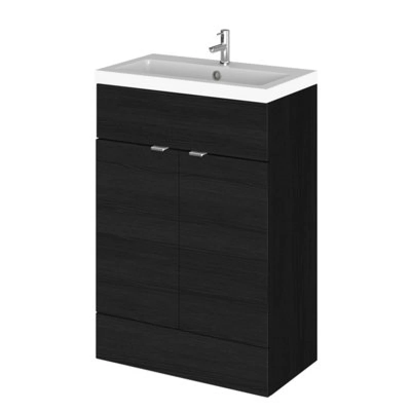 Image of Hudson Reed Fusion Floor Standing 2 Door Vanity Unit & Polymarble Basin, Stylish Sink Vanity Unit, Charcoal Black, 600mm