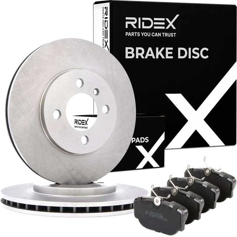 Image of RIDEX 3405B0827 Brake disc and pads set Front Axle, Brake Disc Type: Vented Brake Set,disc brakes (3405)