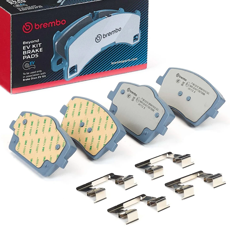 Image of BREMBO P 86 031E Brake pad set BEYOND LINE - EV excl. wear warning contact, without accessories, with anti-squeak plate Brake Pad Set,disc brake (402