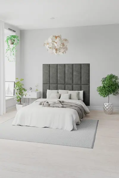 Image of Aspire EasyMount Wall Mounted Upholstered Panels, Modular DIY Headboard in Kimiyo Linen Fabric (Pack of 8) Silver
