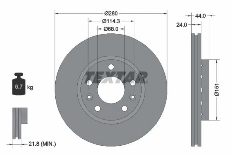 Image of Brake disc TEXTAR 92195505