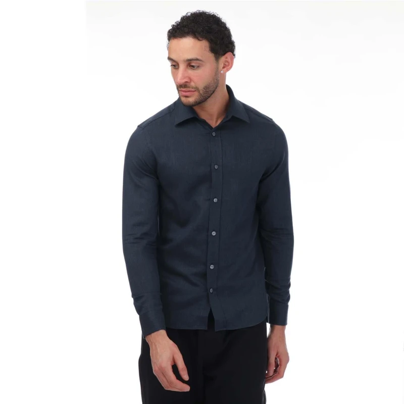 Image of Ted Baker Crotone Long Sleeve Herringbone Shirt - Blue Blue S