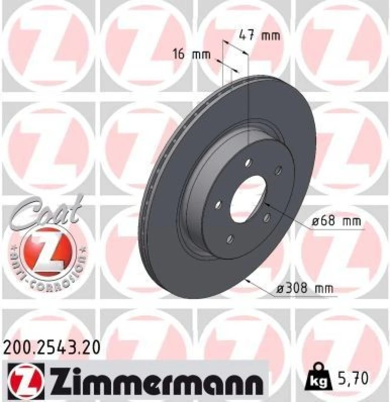 Image of ZIMMERMANN Brake disc ZIMMERMANN 200.2543.20