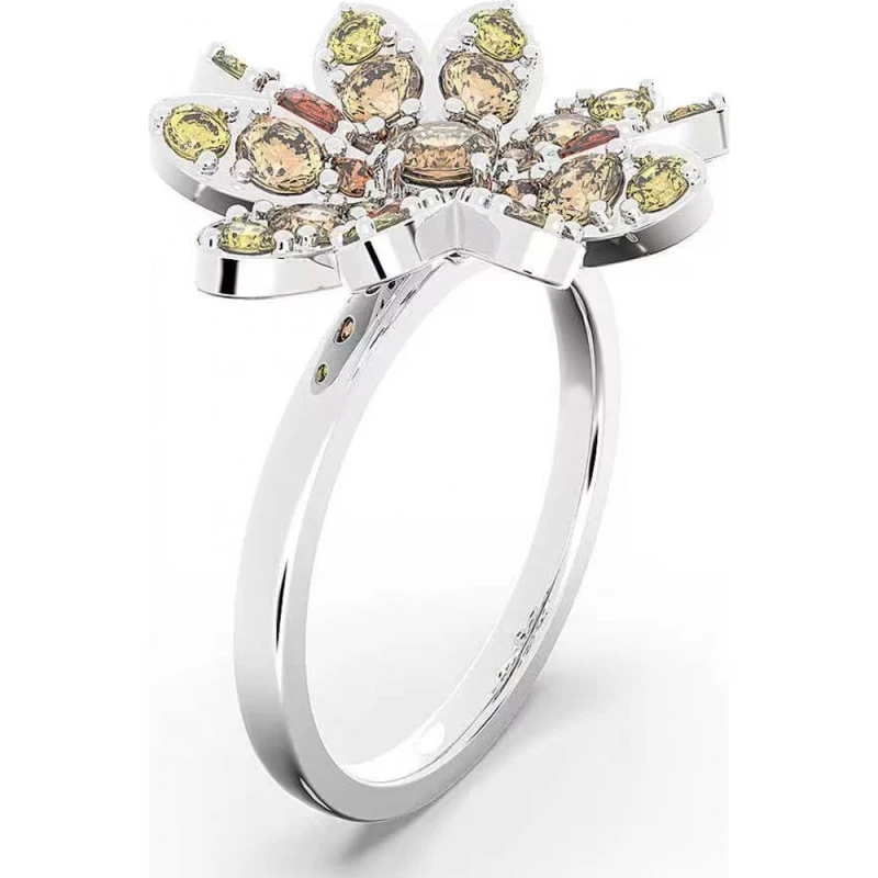 Image of Swarovski Eternal Flower ring, Flower, Multicolored, Rhodium plated - Orange Orange ONE SIZE
