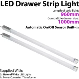 Image of 2x 1000mm LED Drawer Strip Light AUTO ON/OFF PIR SENSOR Kitchen Cupboard Door