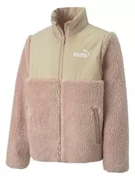Image of Puma Puma Unisex Sherpa Jacket - Beige, Beige, Size 7-8 Years, Women
