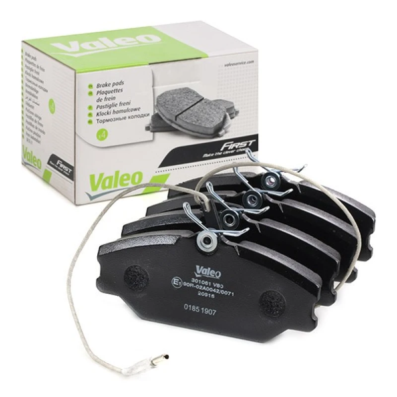 Image of VALEO 301061 Brake pad set Front Axle, with integrated wear warning contact, FIRST, without anti-squeak plate Brake Pad Set,disc brake (402)