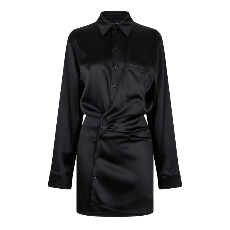 Image of Off White Womens Asymmetric Ruched Mini Dress Black female 4 (3XS)