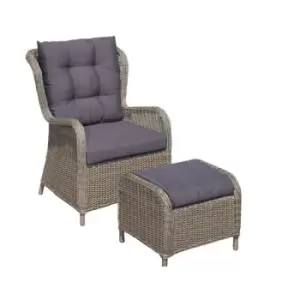 image of DesignDrop- Fauna Rattan Armchair- Includes Ottoman- Natural/ Grey