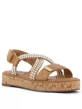 image of Dune London Latina Leather Rope Flatform Sandal - Camel, Camel, Size 37, Women