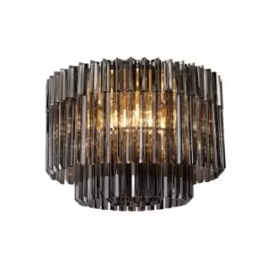 image of Poland Ceiling Lamp Round 7 Light E14, Polished Nickel, Smoke Sculpted Glass, Item Weight: 15.3kg