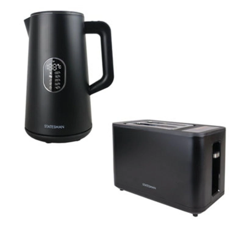 Image of Statesman 2 Piece Kitchen Set, 1.5L Smart Kettle And 2 Slice Digital Toaster, 1800W/900W, Black, WiFi Enabled
