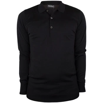 image of John Smedley Cotswold Longsleeved Polo Shirt mens Polo shirt in Black - Sizes UK S,UK M,UK L,UK XL,UK XXL