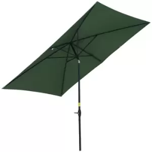 image of Outsunny 2 x 3m Rectangular Market Umbrella Patio Outdoor Table Umbrellas with Crank & Push Button Tilt, Green