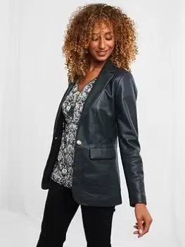 image of Joe Browns Lavish Leather Blazer -blue, Blue, Size 12, Women