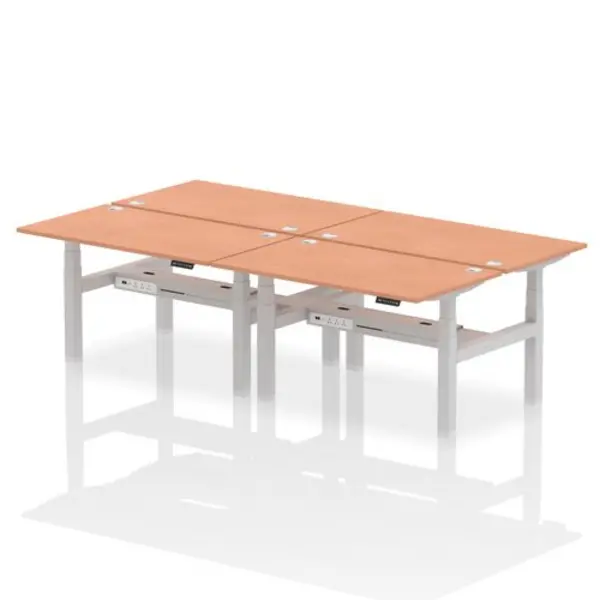 Image of Air Air Back-to-Back 1400 x 800mm Height Adjustable 4 Person Bench Desk Beech Top with Cable Ports Silver Frame HASCP4P14800BCHS