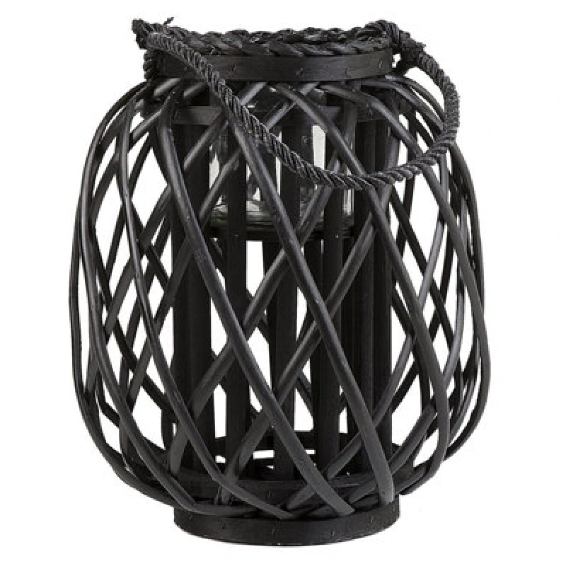 Image of Beliani Lantern Mauritius Willow Wood 30 Cm Black