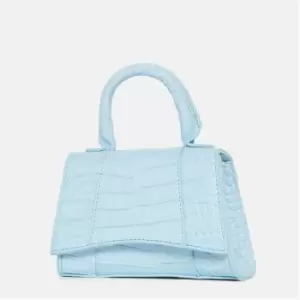 image of Missguided Faux Leather Mock Croc Curve Base Bag - Blue