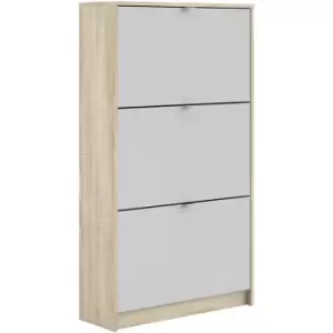 image of Shoes Shoe cabinet w. 3 tilting doors and 2 layers Oak structure White - Oak structure White