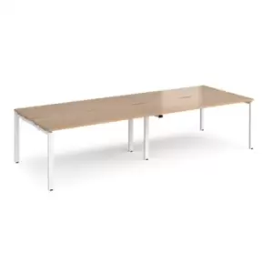 Image of Bench Desk 4 Person Rectangular Desks 3200mm Beech Tops With White Frames 1200mm Depth Adapt