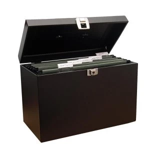 image of A4 File Box Steel with 5 Suspension Files and 2 Keys Black