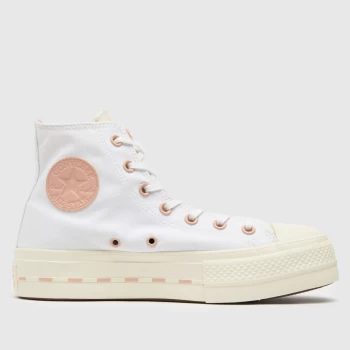 image of Converse White & Pink Crafted Canvas Lift Hi Trainers