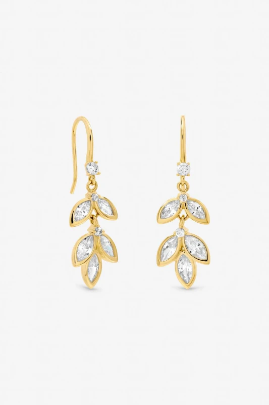 Image of Jon Richard Womens Gold Plated & Crystal Leaf Drop Fish Hook Earrings Gold Female One Size
