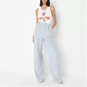 Missguided Houndstooth Wide Leg Trousers - Blue