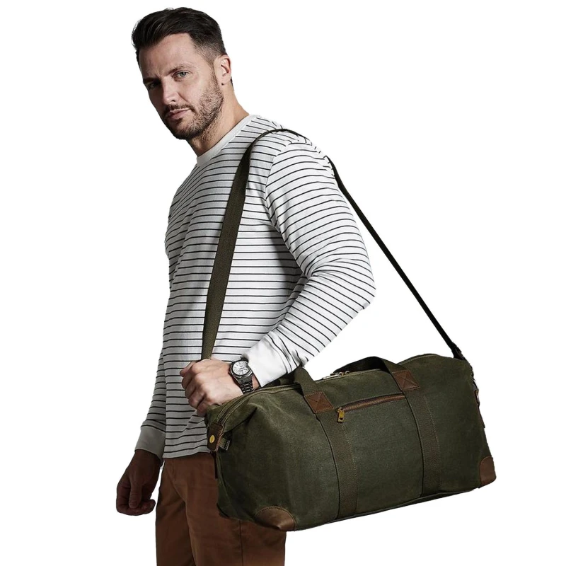 Image of Quadra Mens Vintage Canvas Holdall Duffle Bag - 45 Litres in Green Green Male One Size