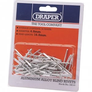 Image of Draper Aluminium Pop Rivets 4mm 15.8mm Pack of 50