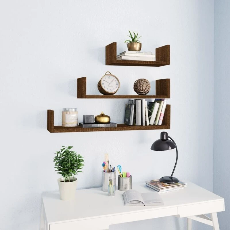 Image of VIDAXL Wall Display Shelves 3 pcs Brown Oak Engineered Wood vidaXL 8720286953877