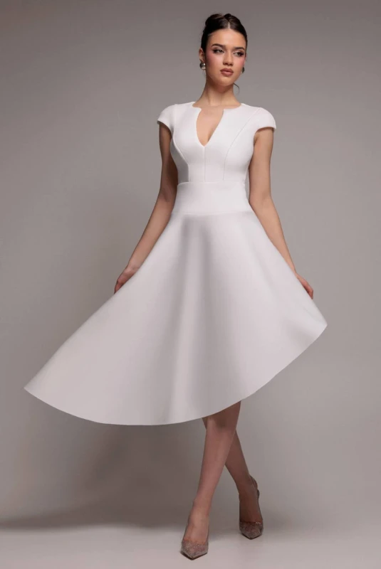 Image of Goddiva Womens Cap Sleeve Skater High Low Midi Dress in White Size: 8 White Female 8