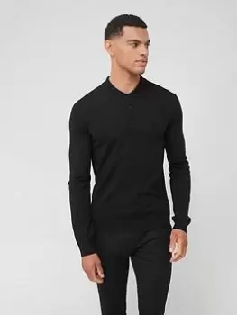 Image of HUGO San Pepe Knitted Polo Shirt - Black, Size 2XL, Men