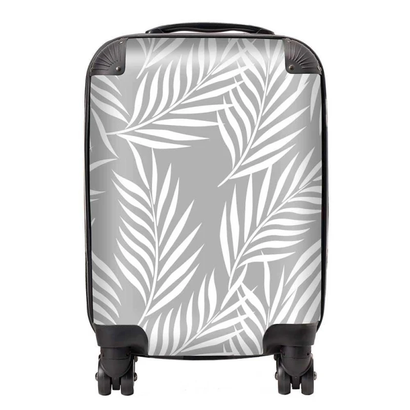 Image of Warren Reed - Designer Palm Tree Leaves Suitcase in Grey Size: Large Grey Unisex Large