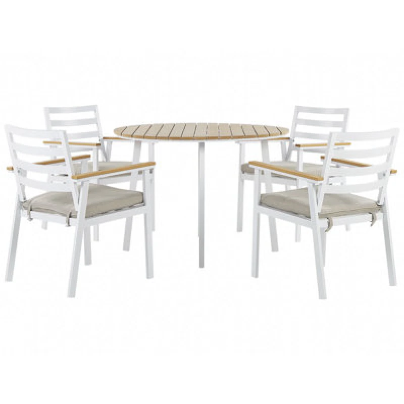 Image of Beliani Garden Dining Set 4 Seater Cavoli With Cushions Metal Beige