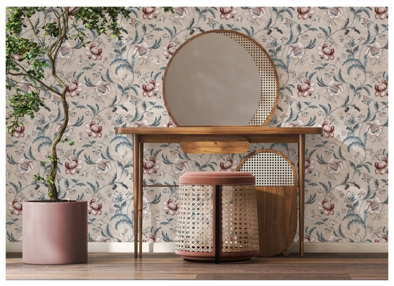 Image of Esselle Home Esselle Home Tapestry Floral Vermilion Blue Wallpaper
