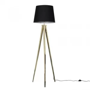 image of Nero Gold Tripod Floor Lamp with Black Aspen Shade