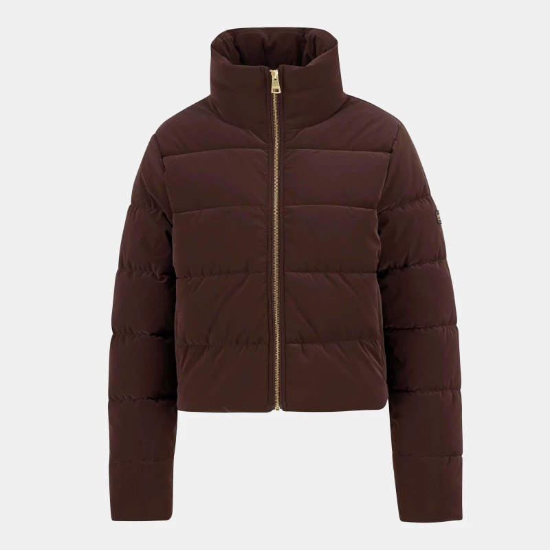 Image of Barbour International Womens Hudson Faux Velvet Long Sleeve Short Puffer Jacket Red Velvet female 14 (L)