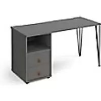 image of Rectangular Hairpin Desk Onyx Grey, Onyx Grey Drawers Wood/Metal Hairpin Legs Black Tikal 1400 x 600 x 730mm