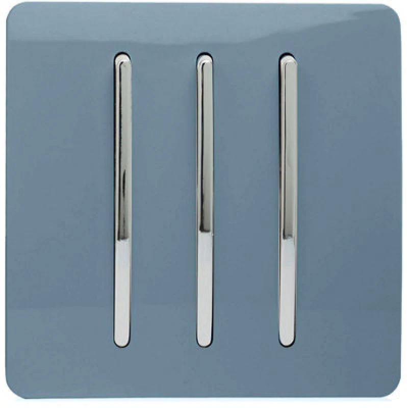 Image of Trendiswitch Trendi 3 Gang 2 Way Artistic Modern Glossy 10 Amp Rocker Tactile Light Switch Sky