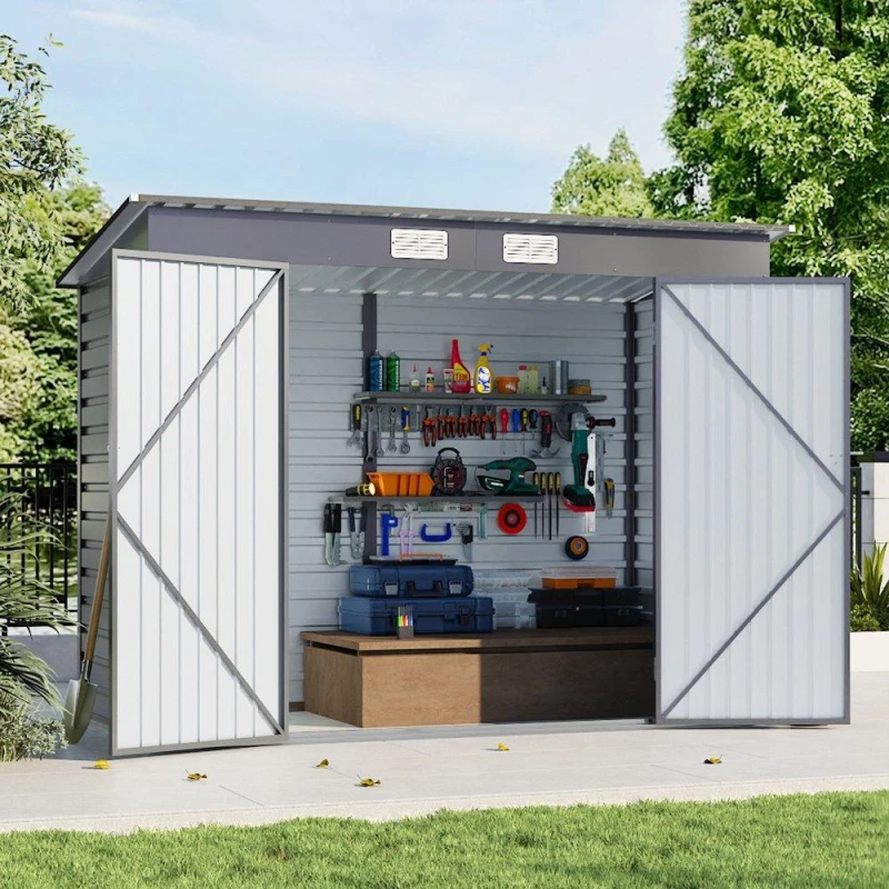 Image of Breeins Outdoor 8x4fts Galvanized Steel Storage Shed Grey Grey unisex Medium
