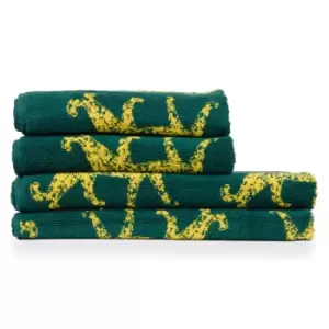 image of Leopard Abstract Jacquard 4 Piece Hand/Bath Towel Set Teal