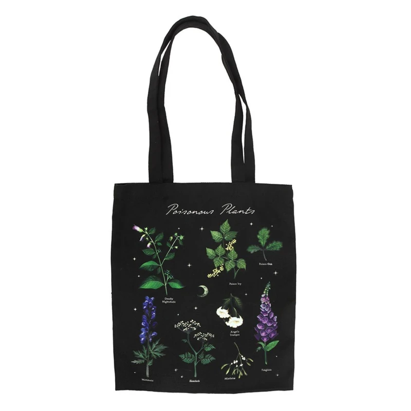 Image of Something Different Womens Poisonous Plants Polycotton Tote Bag in Black Female One Size