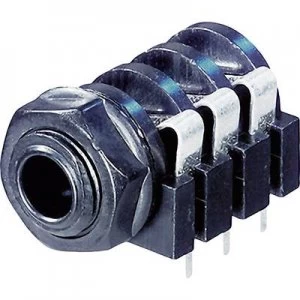 Image of 6.35mm audio jack Socket horizontal mount Number of pins 3 Stereo Black Rean AV NYS216