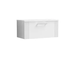 image of Nuie Deco 800mm Wall Hung Single Drawer Vanity & Sparkling White Laminate Top - Satin White