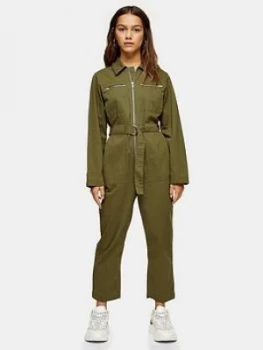 Topshop Petite Mabel Boilersuit - Khaki, Size 10, Women