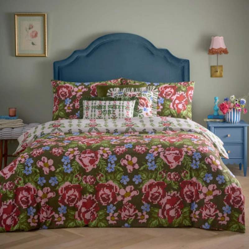 Image of Feeoni Cottage Floral Duvet Cover Set Willow Green, Willow Green / Single
