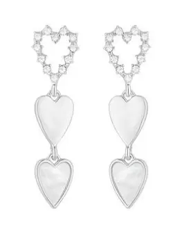 Lipsy Silver Mother Of Pearl Inlay With Crystal Heart Drop Earrings