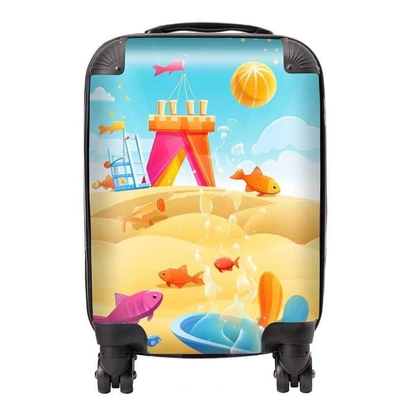Image of Warren Reed - Designer Fishes On A Beach Holiday Suitcase in Yellow Size: Small Yellow Unisex Small